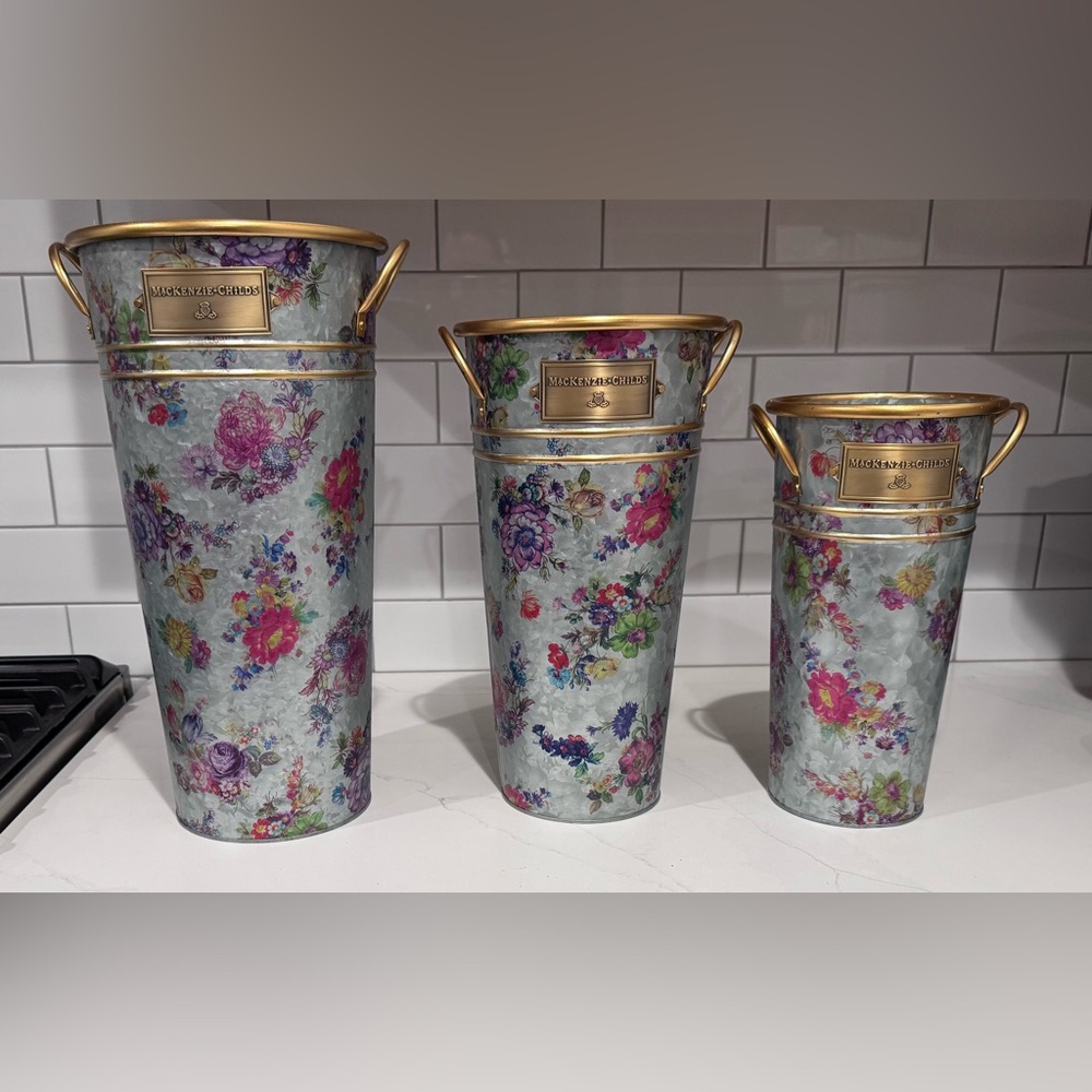 MacKenzie-Childs Floral Vases with Gold Trim